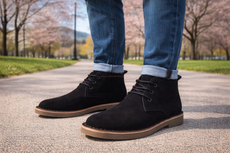 Czarne trzewiki męskie Otmęt do codziennego noszenia i pracy