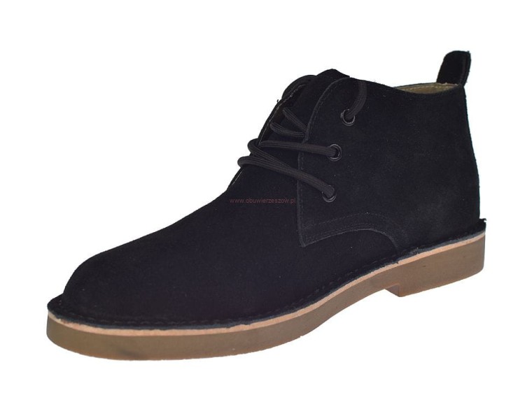 Czarne trzewiki męskie skórzane na wiosnę