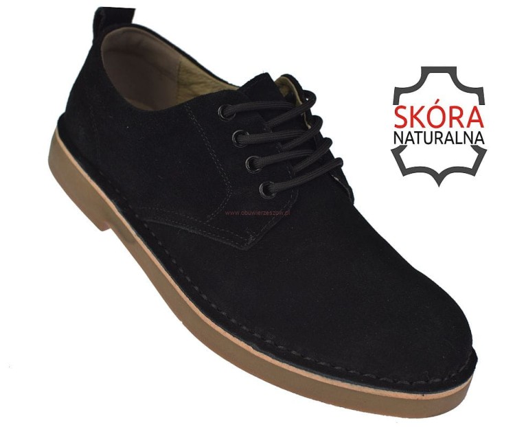 czarne półbuty męskie skórzane wiązane widok z przodu