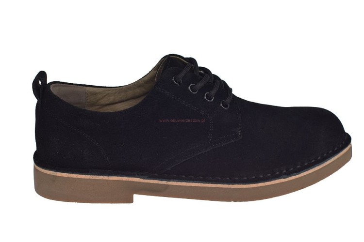 półbuty męskie czarne casual na jasnej podeszwie