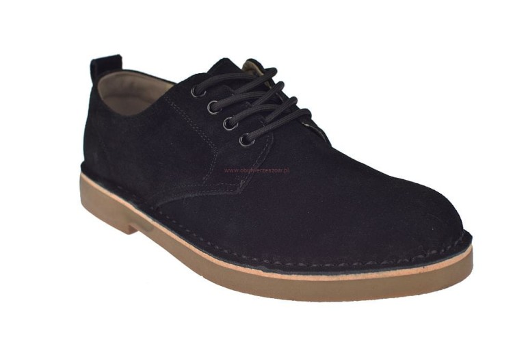 wygodne półbuty męskie czarne skórzane welurowe