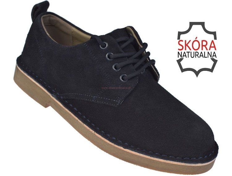 Granatowe półbuty skórzane męskie zamszowe Jankowski