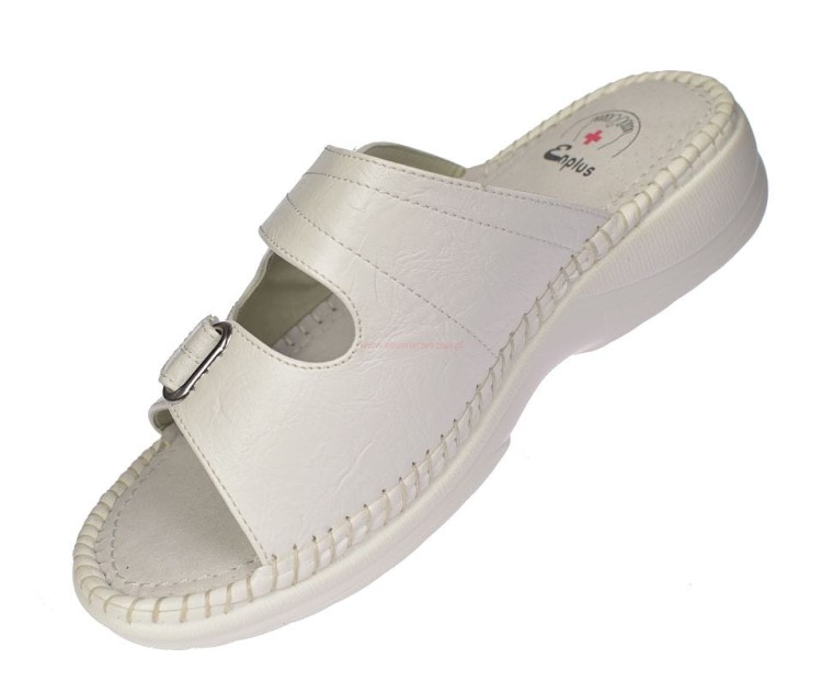 Klapki zdrowotne damskie białe ze skórzaną wkładką Enplus