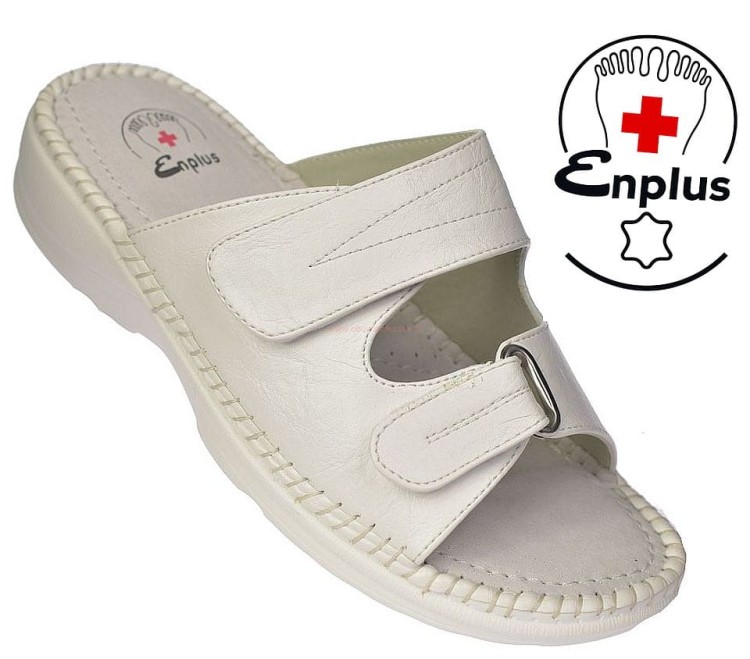 Białe klapki medyczne damskie Enplus RS006-2 na rzepy