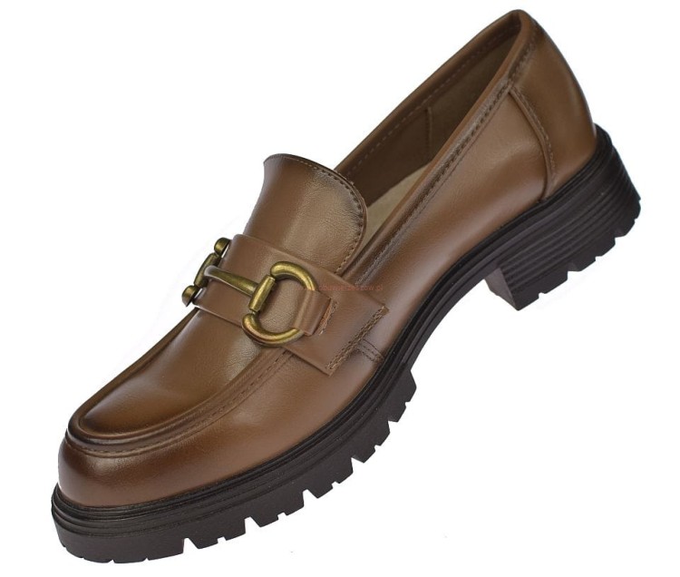 Damskie loafersy Skotnicki brązowe półbuty z ozdobą