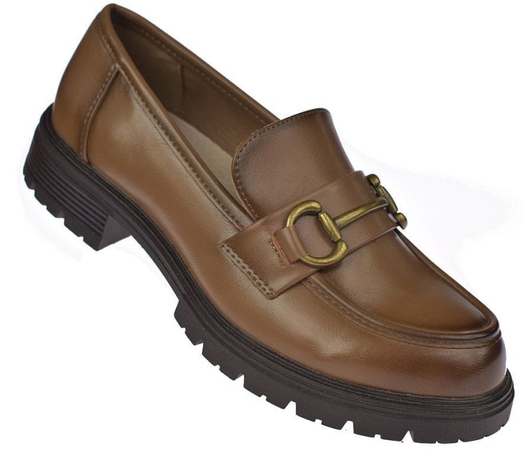 Brązowe półbuty damskie Skotnicki P-3-Y105 eleganckie loafersy