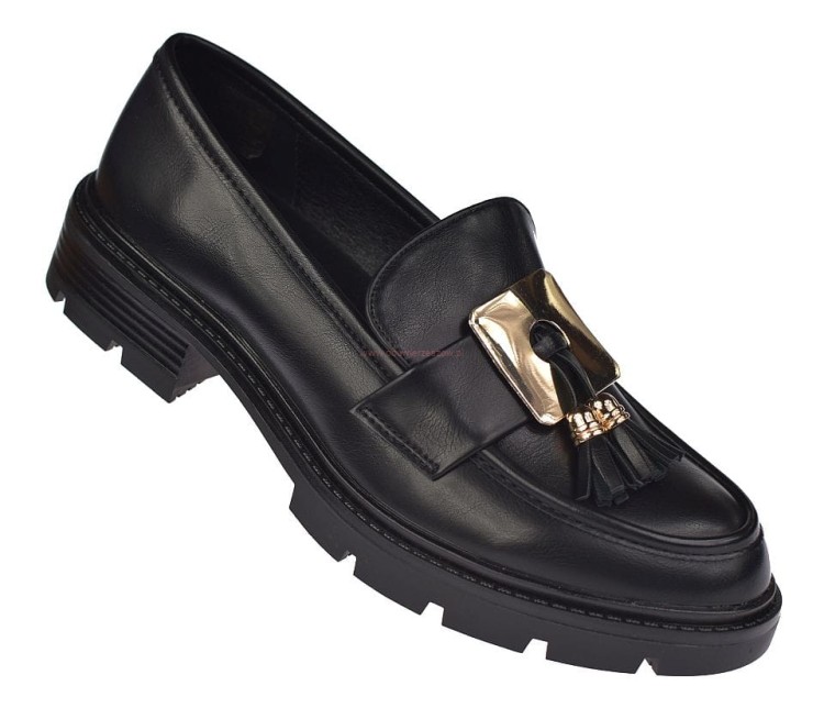Czarne półbuty damskie Skotnicki P-3-Y107 eleganckie loafersy