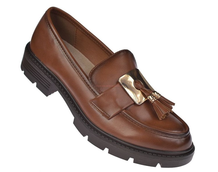 Brązowe półbuty damskie Skotnicki P-3-Y107 eleganckie loafersy