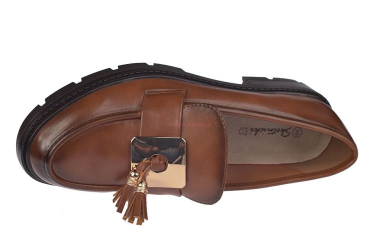 Brązowe oksfordki damskie z frędzlami Skotnicki