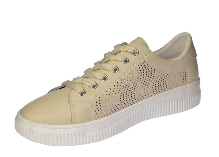 Beżowe sneakersy na platformie ze skóry