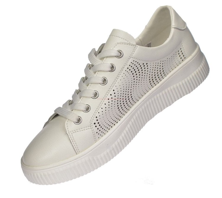 Skórzane sneakersy damskie białe na platformie 3,5 cm