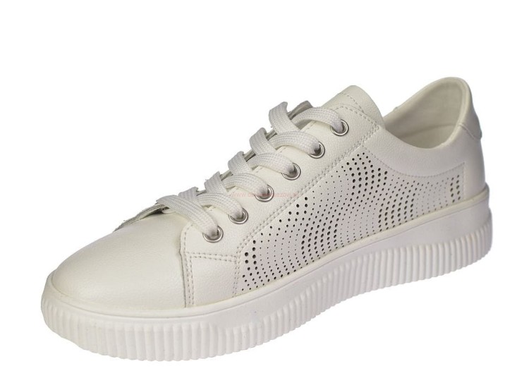 Białe sneakersy damskie na platformie widok podeszwy