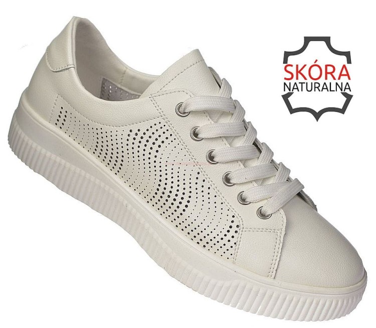 Białe sneakersy damskie Skotnicki P-3-Y39 ze skóry naturalnej