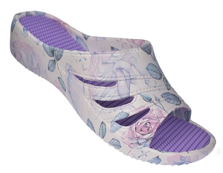 Klapki damskie na koturnie American Club NH100 biało-fioletowe