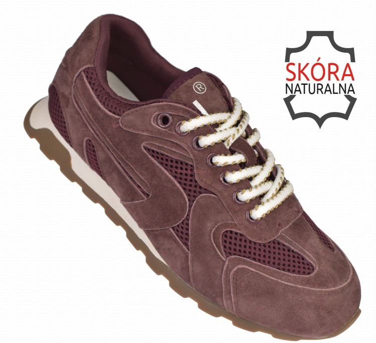 Sneakersy skórzane damskie Jankowski JK/A-3-131 Wine na płaskiej podeszwie