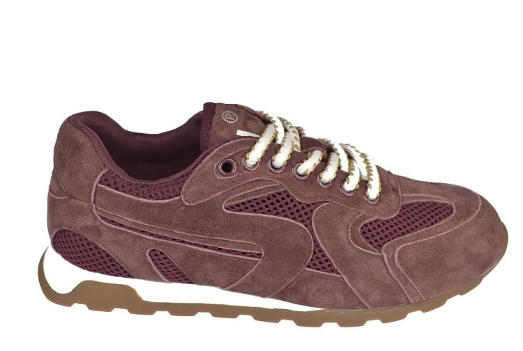 Sneakersy damskie bordowe Jankowski – detal skóry zamszowej