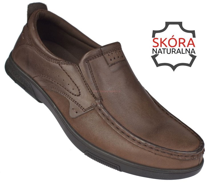 Brązowe półbuty męskie wsuwane American Club CY-77 ze skóry naturalnej