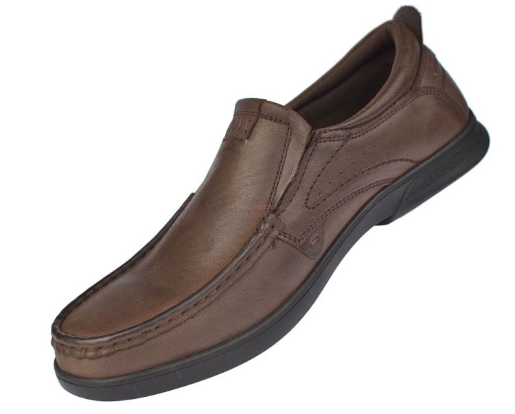 Mokasyny męskie brązowe skóra licowa – elastyczne gumy po bokach