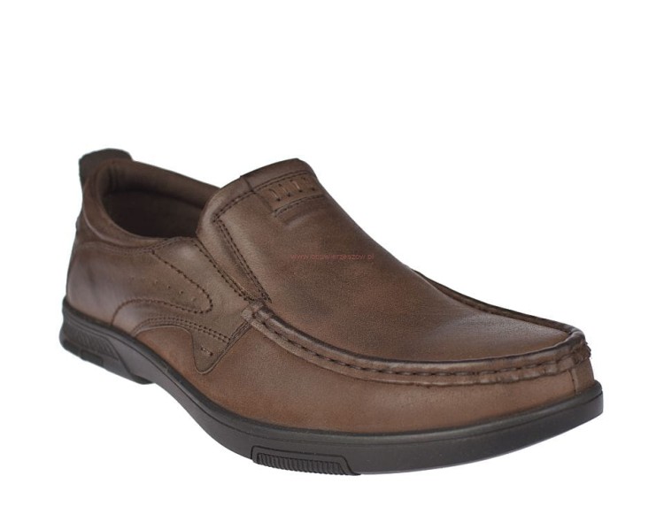 Mokasyny męskie skórzane American Club CY77 brązowe – widok z przodu