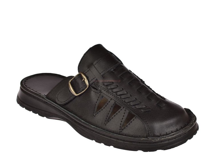 Męskie klapki skórzane KLS-027 BK widok z boku