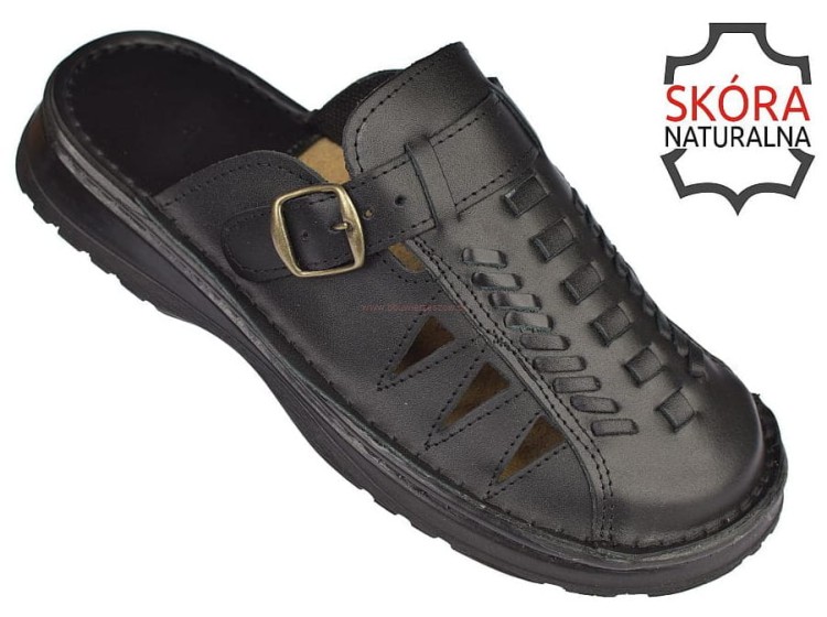 Klapki męskie skórzane KLS-027 BK czarne