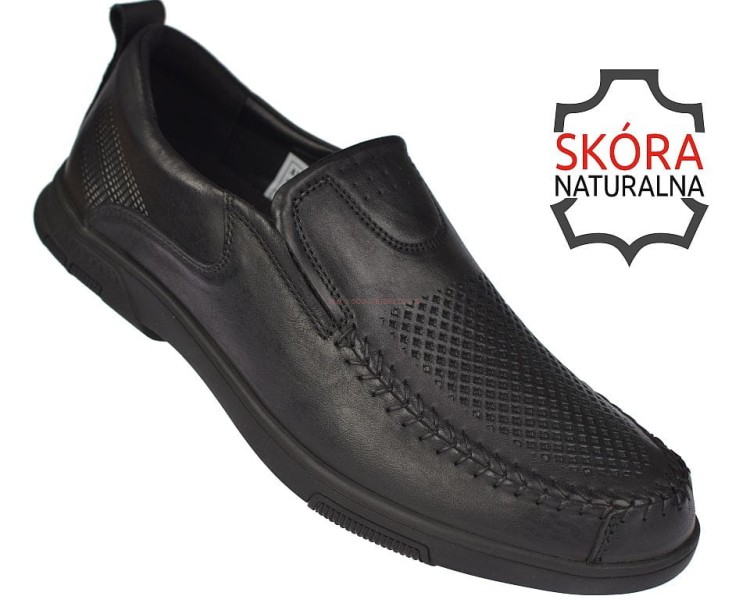 Skórzane mokasyny męskie American Club CY140 czarne – widok z boku