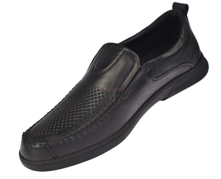 Czarne mokasyny męskie ze skóry naturalnej American Club CY140