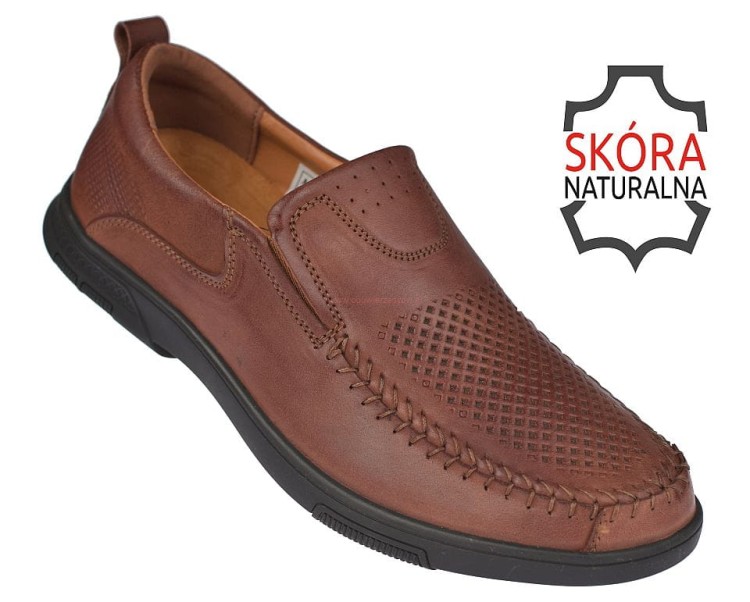 Skórzane mokasyny męskie American Club CY140 brązowe