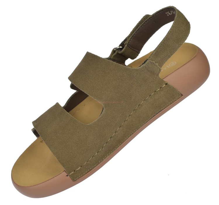 Sandały zamszowe damskie khaki na platformie 3,5 cm