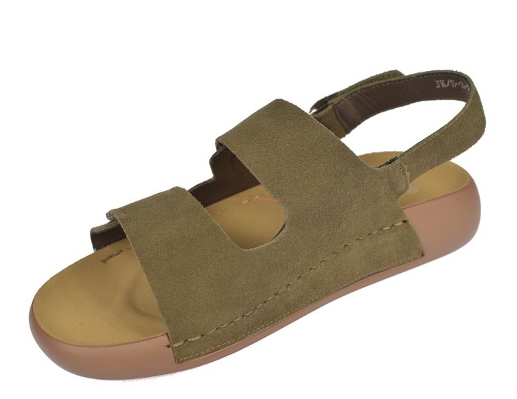 Sandały damskie premium khaki skóra zamszowa