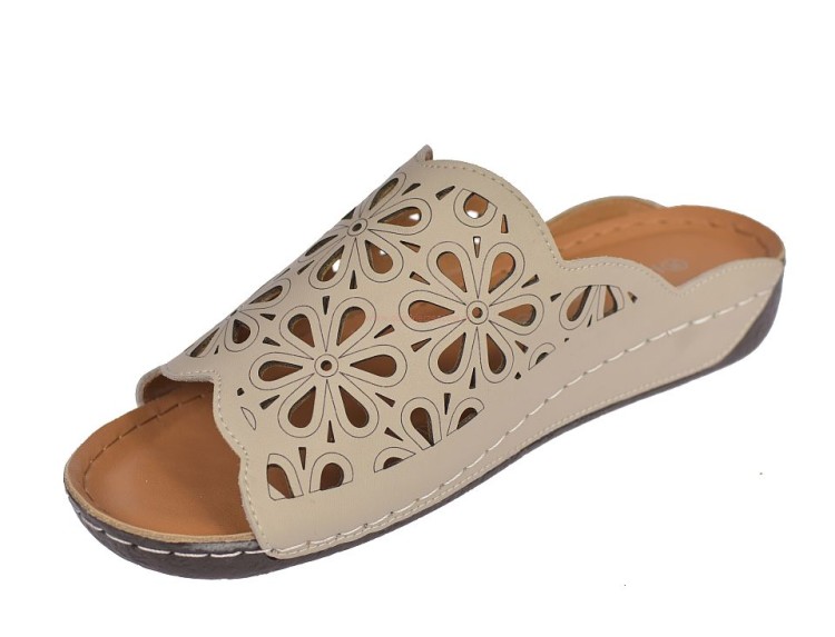 Skórzane klapki damskie platforma premium