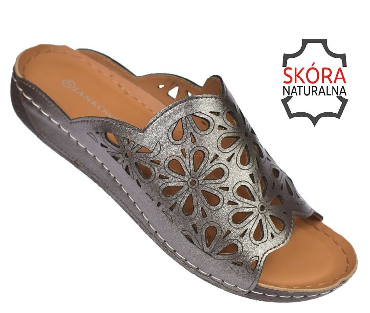 Szare klapki damskie skórzane JK/KL-3-221 na platformie