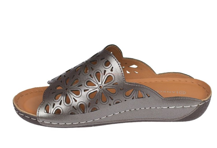 Klapki damskie premium skóra naturalna szare