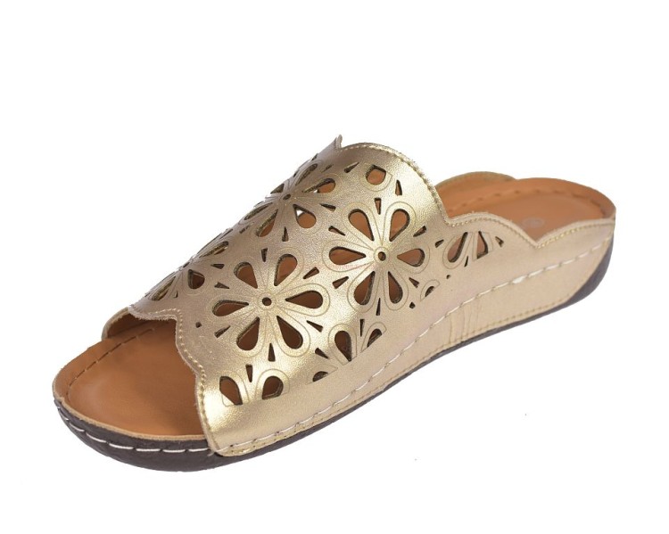 Damskie klapki skórzane z oddychającą ażurową cholewką