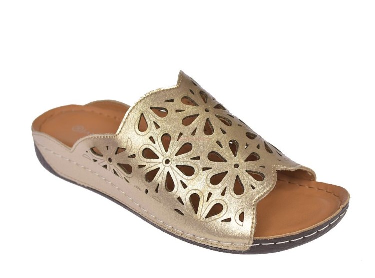 Złote klapki damskie casual eleganckie na stabilnej podeszwie