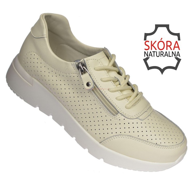 Beżowe sneakersy damskie LADIE'S STYLE OC-135LZ05 skóra naturalna