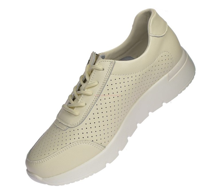 Ażurowe półbuty damskie beżowe na białej podeszwie