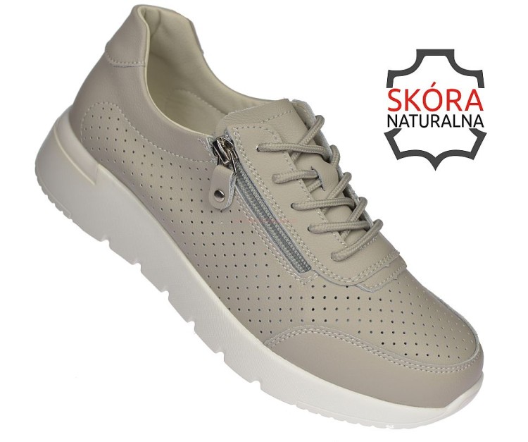 Skórzane sneakersy damskie LADIE'S STYLE OC-135LZ05 szare przód