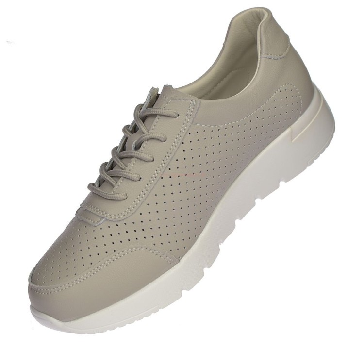 Ażurowe półbuty damskie skóra naturalna szary kolor bok