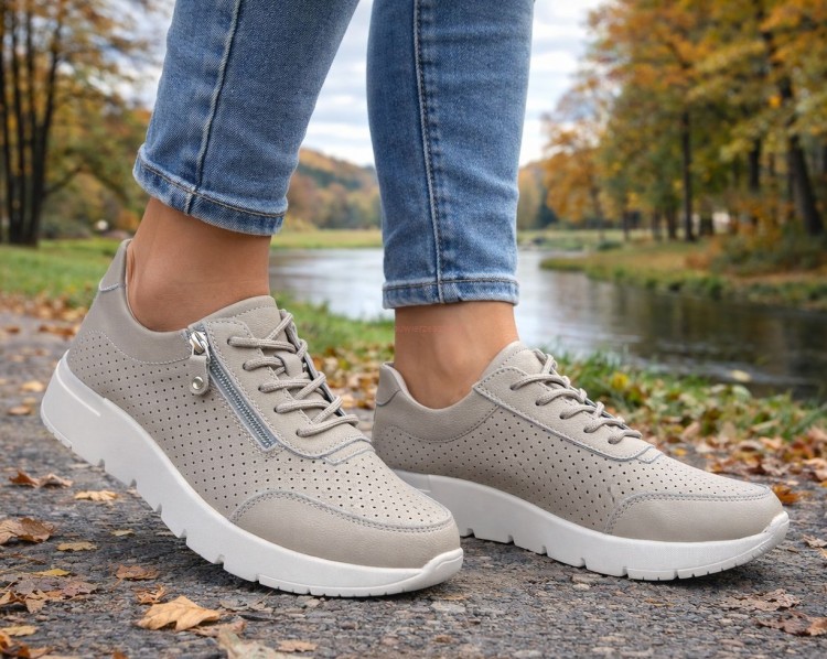 Skórzane sneakersy damskie buty sportowe OC-135LZ05 szare