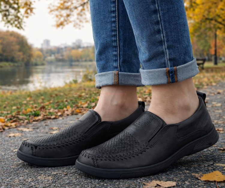 Skórzane półbuty męskie wsuwane mokasyny American