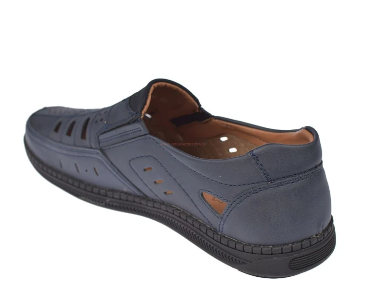 mokasyny męskie skórzana wkładka granatowe wygodne
