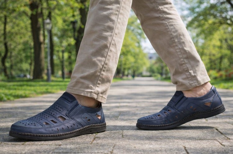 mokasyny męskie letnie granatowe ażurowe Skotnicki P-4-7045