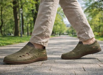 letnie mokasyny męskie khaki przewiewne wsuwane