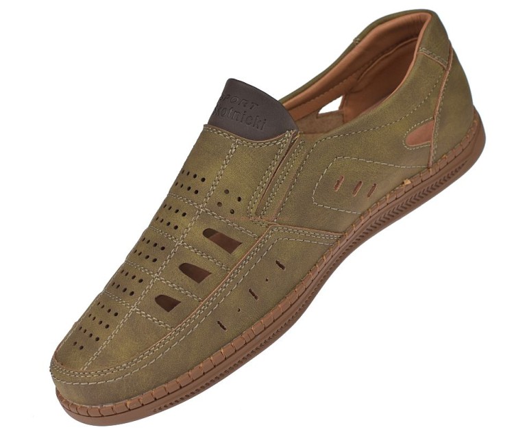 mokasyny męskie z wycinaną cholewką khaki