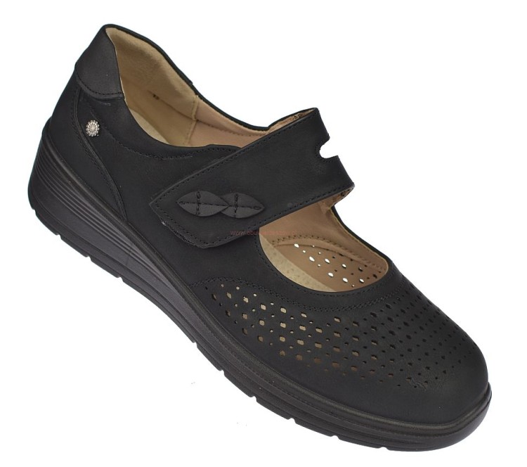 czarne półbuty damskie z paskiem na rzep Dr Jan