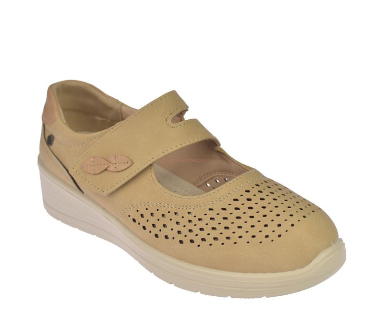 półbuty damskie koturn 4 cm beżowe komfortowe