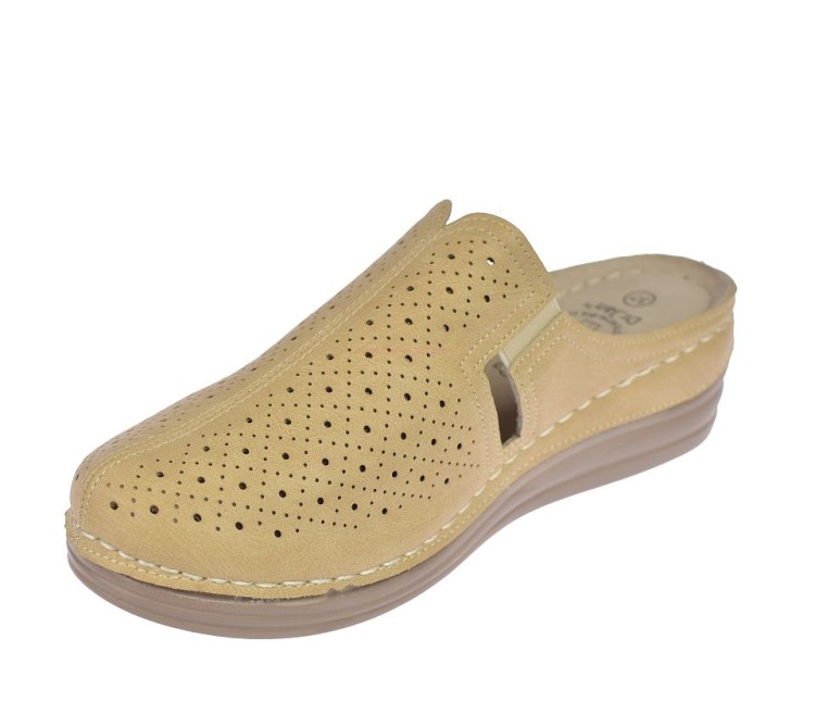 Beżowe klapki damskie dr Jan MD26-74 detale cholewki