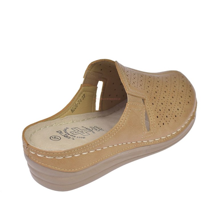 klapki damskie na koturnie camel przewiewne