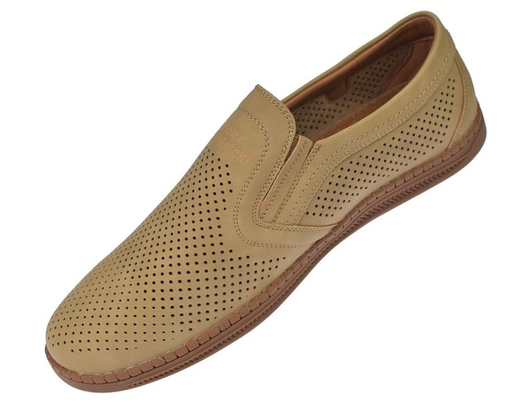 mokasyny męskie beżowe z eko zamszu lekkie półbuty letnie